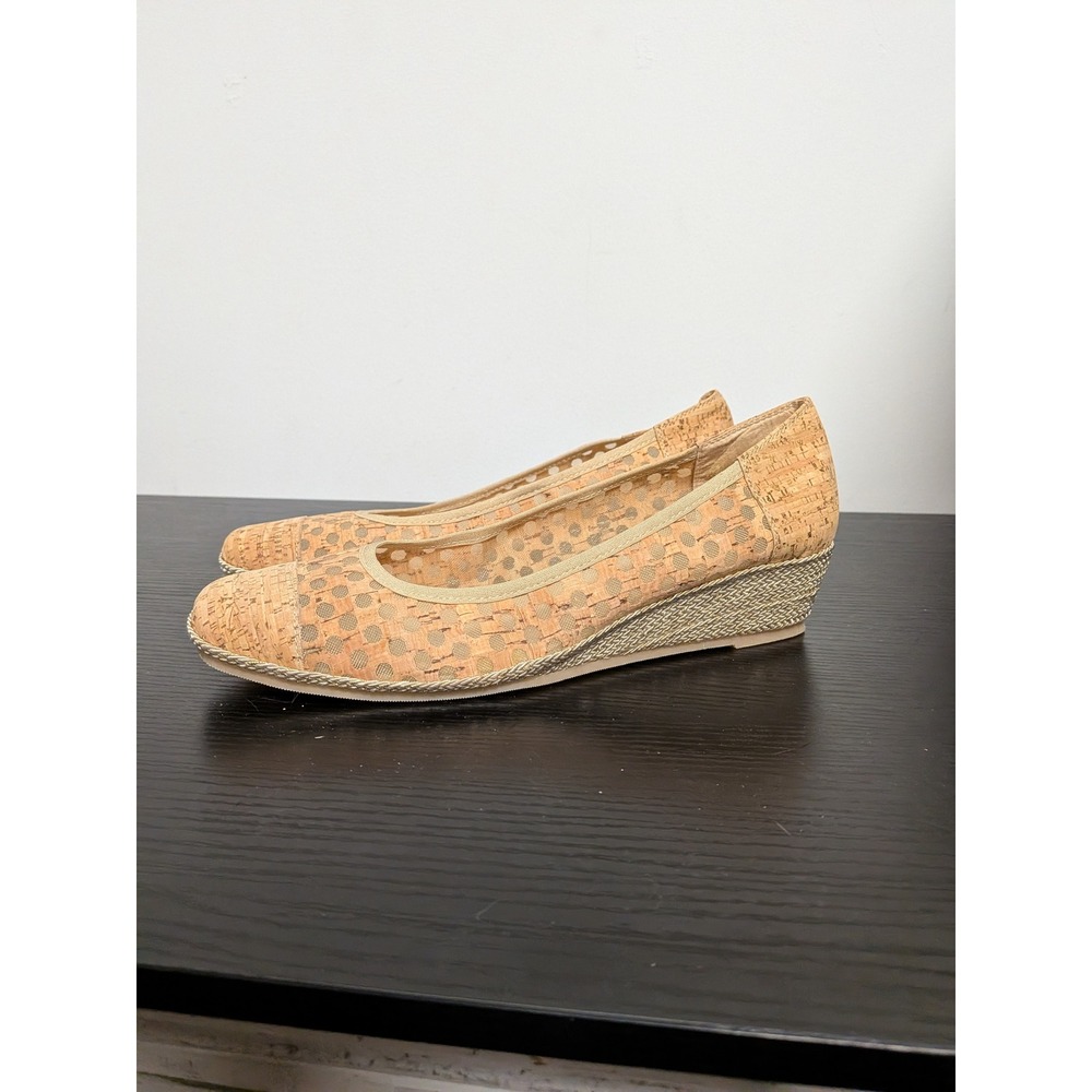 Sesto Meucci Womens Cork Perforated Wedge Pumps Tan Gold Made in Italy Size 10 W - Picture 2 of 14